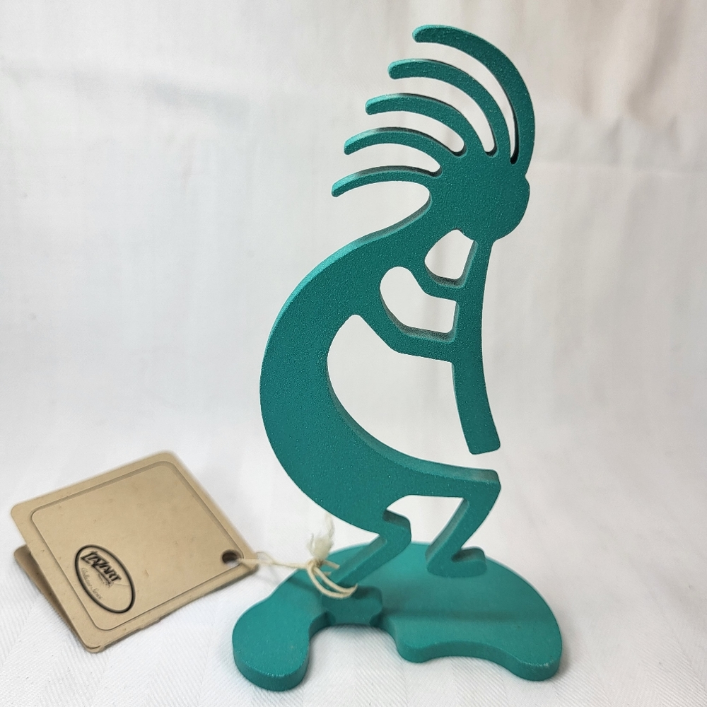 LazArt Kokopelli The Flute Dancer Turqoise Green Metal Figurine 5" Tall Statue